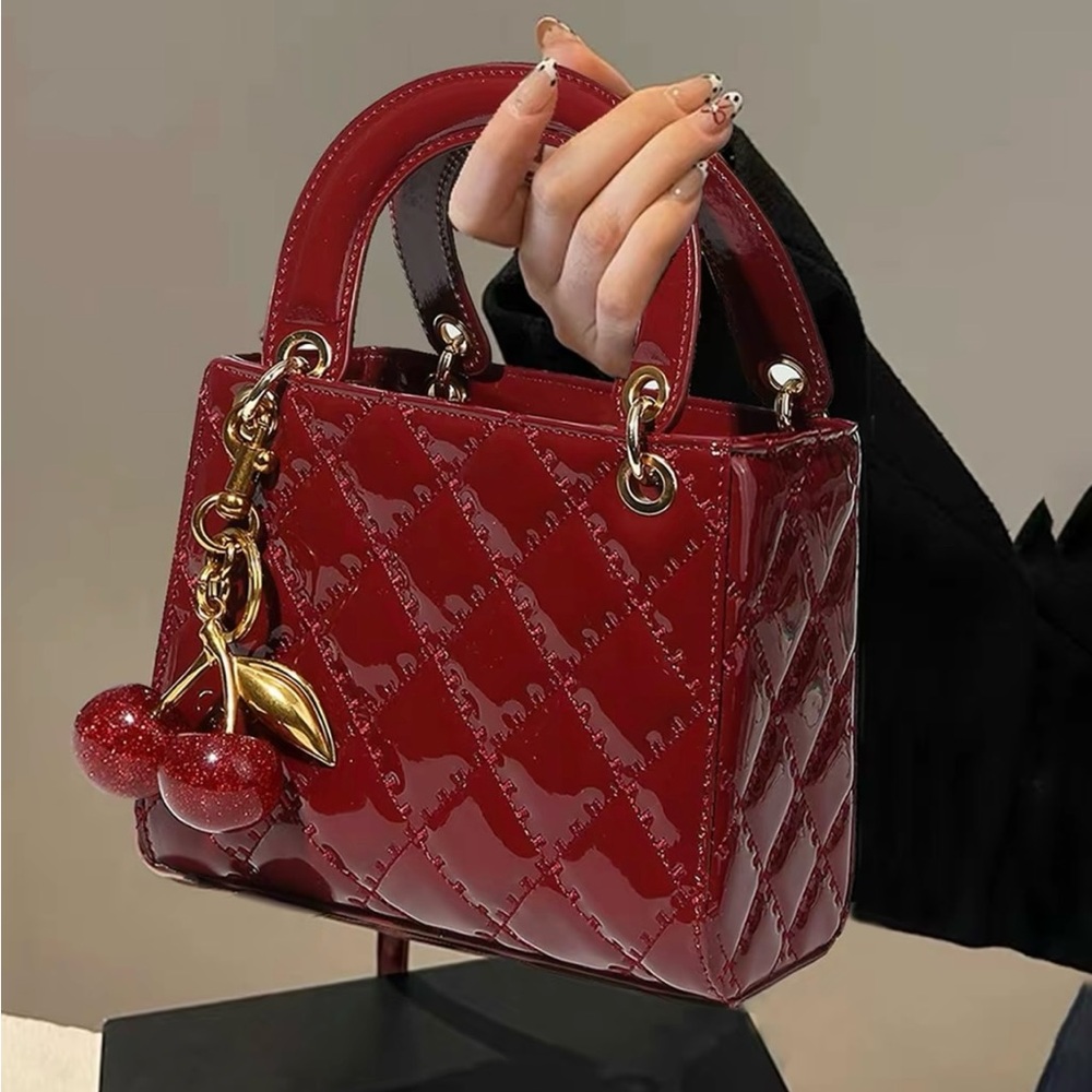 Elegant Cherry Red Quilted Handbag